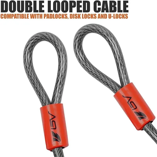 Vista 3 de BV Candado de seguridad de cable resistente de 7 pies con bucles – Cable de acero trenzado extra grueso de 10 mm (3/8"), resistente al corte y a