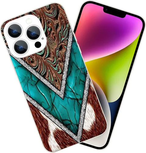 Vista 6 de Compatible con iPhone 15, funda protectora de piel de vaca retro occidental con estampado de animales de granja, vaquera howdy, boho, vaquero, país