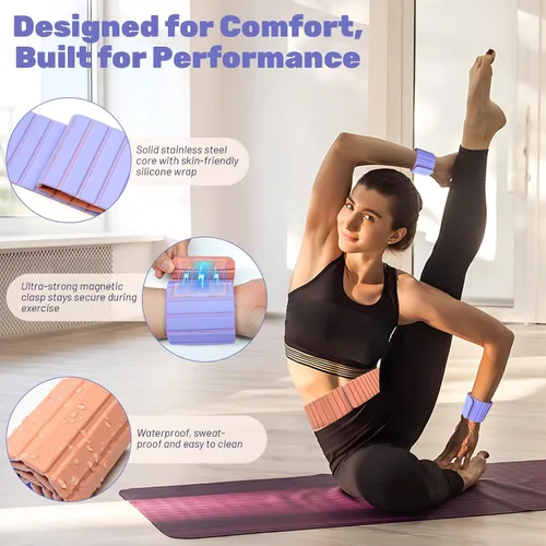 Vista 2 de Magnetic Ankle Weights for Women & Men, Adjustable Silicone Wrist Weights Bracelet Set, Stackable Wrist and Ankle Weights 1 Pair 2 Lbs, Weighted