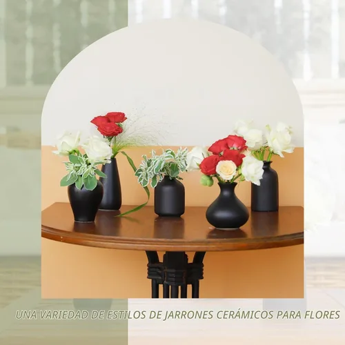 Vista 7 de Juego de 8 jarrones negros pequeños, mini jarrones de cerámica para flores Negro-juego de 8