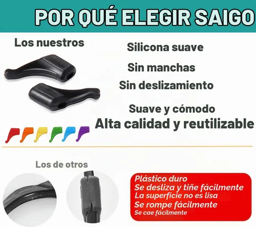 Vista 3 de SAIGO Ganchos antideslizantes para las orejas, retenedores de lentes de silicona para lentes de sol, 10 pares, color negro