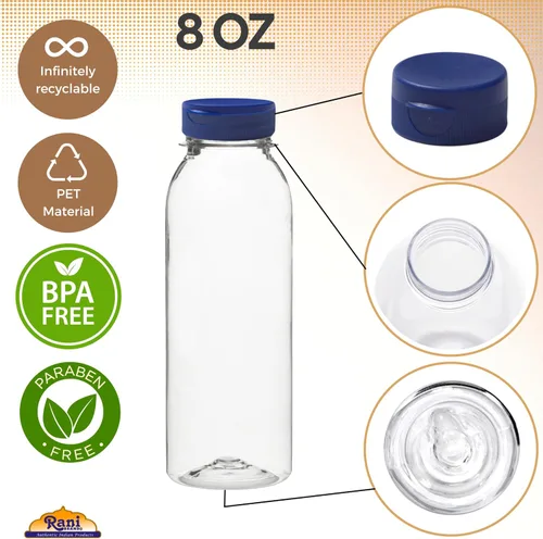 Vista 5 de Rani - Botellas de plástico transparente Botella PET de 8 onzas con tapas abatibles Sin BPA Uso doméstico y comercial, recipientes