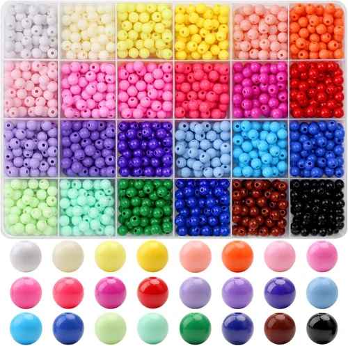 Vista 13 de 1440 piezas de cuentas redondas de acrílico mate de 6 mm de color caramelo, 24 colores surtidos de cuentas de chicle de plástico con agujero Juego