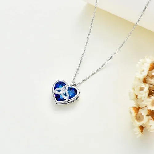 Vista 3 de LONAGO Irish Gifts for Women Heart Celtic Knot Necklace with Heart Shape Blue Crystal from Austria Birthday Gift for Women Girl