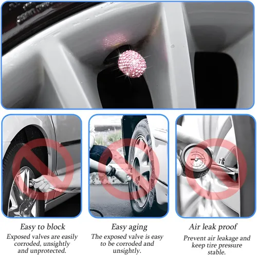 Vista 3 de AUCELI 4 tapones para válvulas de neumáticos de automóvil, diamantes de imitación de cristal, a prueba de polvo, cubierta de válvula de bicicleta