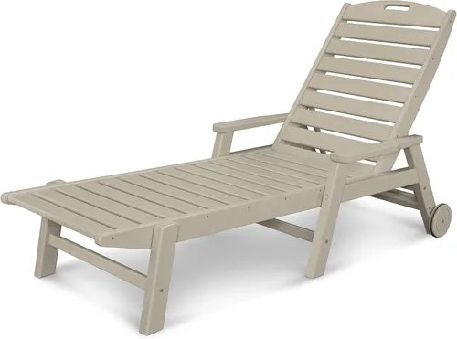 Vista 8 de POLYWOOD Tumbona blanca náutica HDPE con brazos y ruedas, silla de madera apilable para relajación al aire libre Blanco