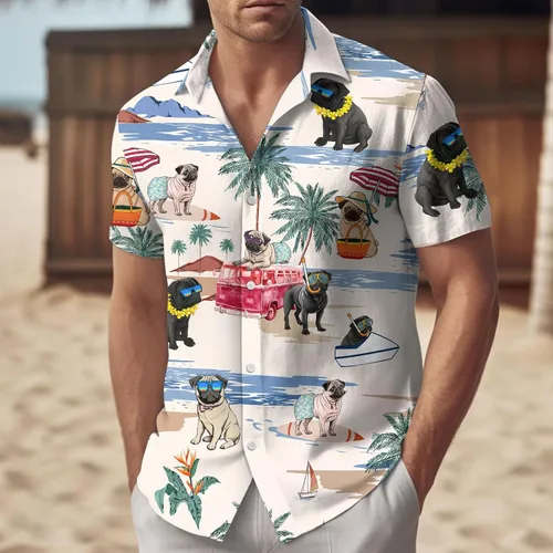 Vista 3 de GEPOS Camisa hawaiana casual para amantes de los perros, unisex, camisa de manga corta con botones para dueños de mascotas para hombres y mujeres