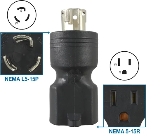 Vista 2 de Conntek 30120 Enchufe de bloqueo UNO NEMA L5-15P a NEMA 5-15R Adaptador de 125 voltios Negro, 1PCS/PK