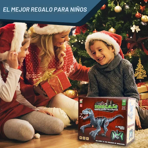 Vista 8 de Juguetes grandes de dinosaurio con control remoto para niños, juguetes de velociraptor jurásico que imita caminar y sonidos, juguetes robot que