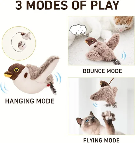 Vista 3 de Juguete de Pájaro Volador para Gato (No es un Juguete Volador) – Juguete de Pájaro con Alas Aleteantes y Sonido de Chipido, Juguete Activado por