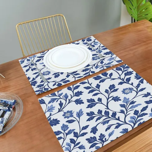 Vista 5 de Custom Europen Vine Scroll Pattern Blue Easter Place Mats Interior rústico lavable redondo manteles individuales 6 piezas 12 x 18 manteles redondos