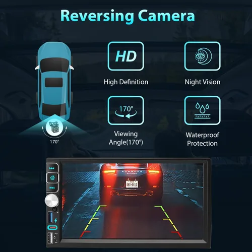Vista 6 de Estéreo para coche de doble din, 7 pulgadas, pantalla táctil inalámbrica CarPlay/Android Auto Bluetooth, radio AM/FM, USB tipo C
