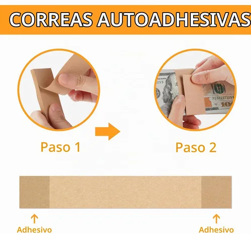 Vista 4 de PONNOR Paquete de 550 bandas de dinero en blanco natural kraft marrón para efectivo, correas autoadhesivas para monedas, para envoltorios