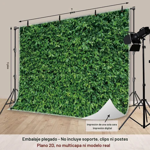 Vista 3 de Telón de fondo de hojas verdes – Fondo de fotografía de poliéster verde natural para decoración de cumpleaños, boda, pancarta de pared de tela