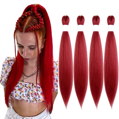 Vista 12 de Cabello trenzado burdeos, 10 pulgadas, 4 paquetes Cabello preestirado, trenzas de ganchillo cortas y rectas, textura Yaki, fibra sintética