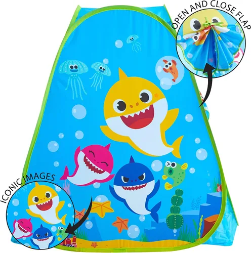 Vista 3 de Baby Shark - Tienda de campaña desplegable para niños, 28 x 28 x 30 pulgadas, casa de juegos plegable para interiores y exteriores, ligera