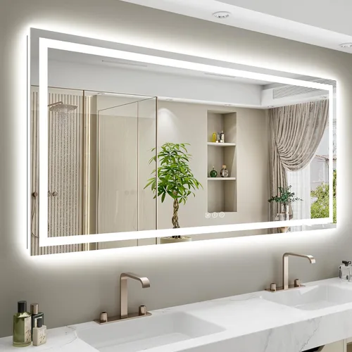 Vista 31 de Espejo de baño LED de 24x30 pulgadas con luces, espejo de tocador frontal y retroiluminado para pared de baño con 3 colores, regulable