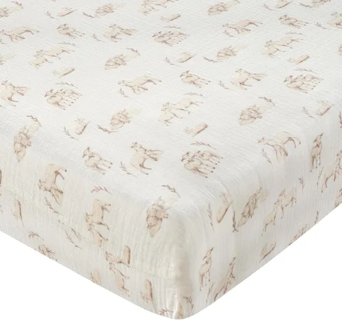 Vista 11 de Lambs & Ivy Signature Bunny Hop - Sábana bajera ajustable para cuna de algodón orgánico
