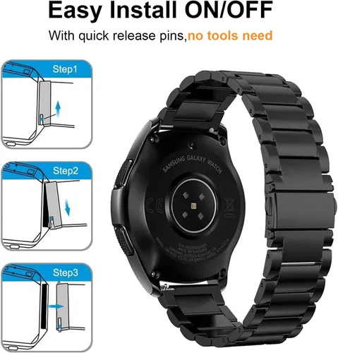 Vista 4 de Paquete de 2 correas de reloj para Samsung Galaxy Watch 8 7 6 5 4 Classic FE Pro Ultra Stainless Steel,20MM,Pack of 2,Double Button Clasp,Business