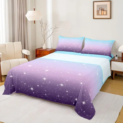 Vista 34 de Juego de sábana bajera ajustable de teñido anudado para niñas, juego de ropa de cama con diseño de arco iris degradado de arcoíris, lindo juego