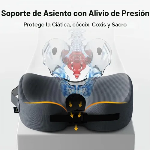 Vista 4 de Cojín de asiento de espuma viscoelástica para aliviar el dolor de Gris