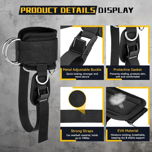 Vista 3 de Correas de tobillo para máquina de mancuernas y cables, accesorio de pie con mancuernas para gimnasio con correa de nailon más larga/junta