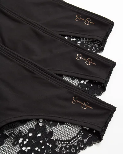 Vista 3 de Jessica Simpson Ropa interior para mujer, paquete de 3 bragas de bikini de encaje de microfibra (S-XL)