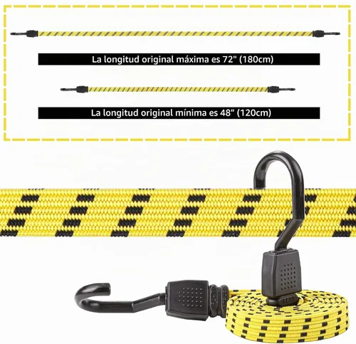 Vista 4 de Cartman Ultra 48" negro/amarillo cuerda plana de bungee, 4pk x 48" Rubber Straps Extend from 4 to 10 ft, Spread Pressure Across Cargo and Use