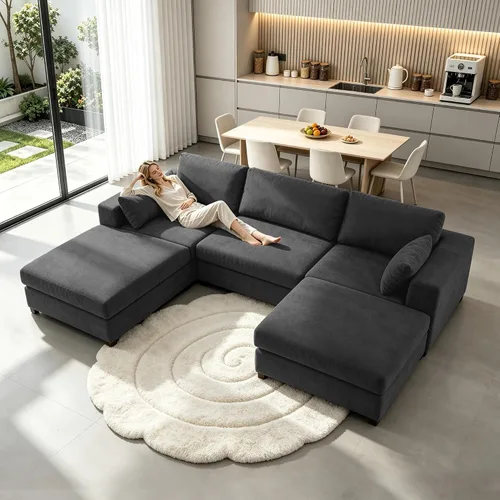Vista 24 de 113" sofá seccional modular de gran tamaño del asiento profundo, sofá