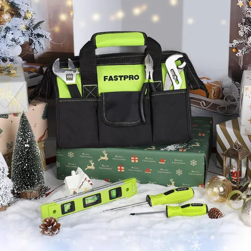 Vista 2 de FASTPRO Juego de herramientas de reparación del hogar de 215 piezas con bolsa de almacenamiento abierta de boca ancha de 12 pulgadas, kit de Verde