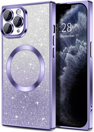 Vista 67 de Hython Funda para iPhone 13 Pro transparente con purpurina magnética [compatible con MagSafe] Protector completo de lente de cámara delgado