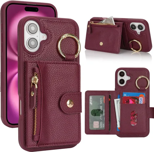 Vista 67 de Funda para iPhone 14 Plus con tarjetero, color negro Funda con cremallera y ranura para mujer y hombre