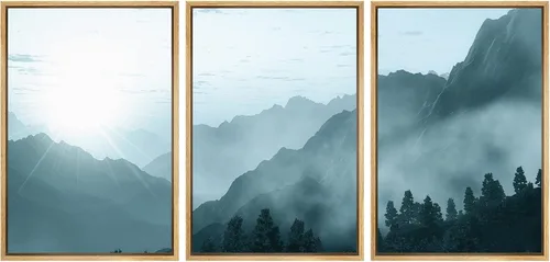 Vista 126 de SIGNWIN Lienzo enmarcado para pared, juego de arte tranquilo con reflejo de lago, acuarela, montaña y agua, ilustraciones modernas, arte abstracto
