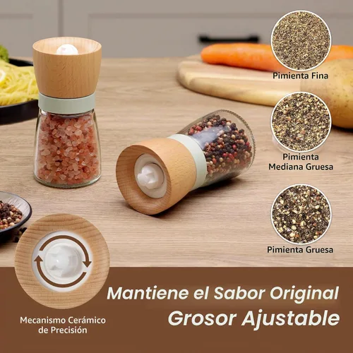 Vista 2 de VEVOK CHEF Juego de molinillo de sal y pimienta Wood VEVOK CHEF ajustable, molinillo de pimienta recargable, molinillo de pimienta de madera, bonito