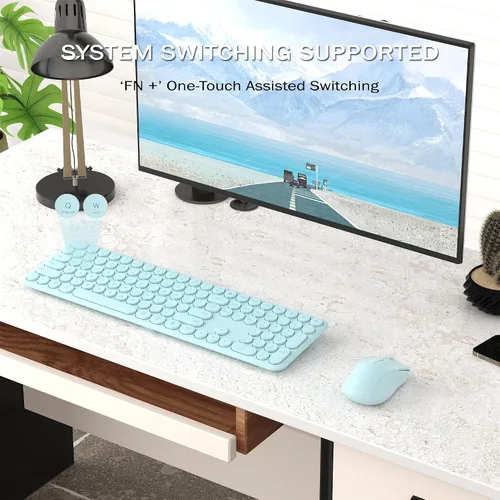 Vista 2 de Combo de teclado y mouse inalámbricos, 110 teclas silenciosas redondas, mouse óptico ajustable, 1 receptor USB, interruptor de alimentación