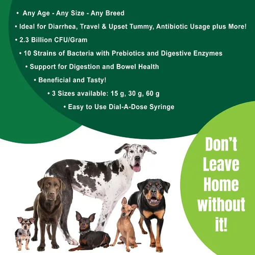 Vista 6 de Dogzymes Pasta probiótica canina Bacterias-Enzimas beneficiosas 2.3 mil millones de UFC/gm Saccharomyces boulardii Miel en Polvo Orgánica Seca