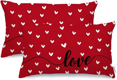Vista 9 de GEEORY GW05-12 - Juego de 2 fundas de almohada para el día de San Valentín de 12 x 20 pulgadas, fundas de almohada decorativas con corazones rosados