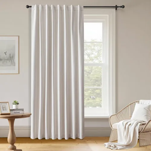 Vista 17 de Cortinas 100% opacas de lino sintético, 90 pulgadas de largo, 2 paneles para dormitorio o sala de estar, térmicas y atenuantes, con lengüetas