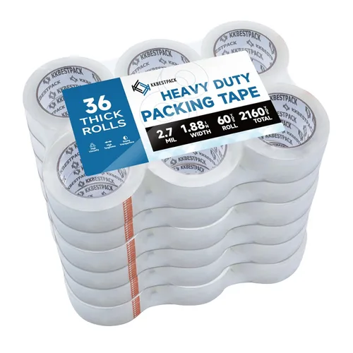 Vista 3 de KKBESTPACK Cinta de embalaje resistente, 1 rollo, 1.88 pulgadas x 60 yardas, cinta transparente de envío y embalaje para cajas de mudanza