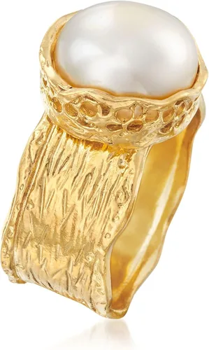 Vista 3 de Ross-Simons 11.5-12mm Cultured Button Pearl Ring in 18kt Yellow Gold Over Sterling