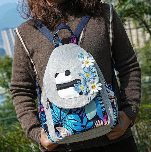 Vista 113 de HUANGGUOSHU Mochila de algodón tejida de algodón bohemio con bordado de lona estilo bohemio con múltiples bolsillos retro linda mochila cartera