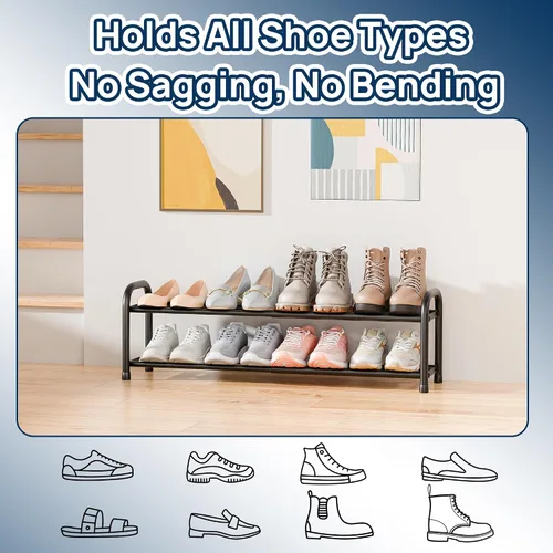 Vista 6 de ENJOYBASICS Zapatero ampliable, estante de zapatos ajustable de 2 niveles para clóset, zapatero de metal negro independiente para guardar zapatos