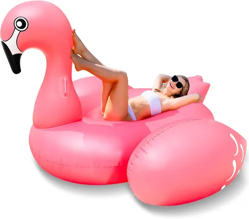 Vista 4 de TURNMEON Flotador inflable de flamenco gigante de 102 pulgadas, flotador inflable de verano para playa, piscina, fiesta, juguetes para montar, balsa