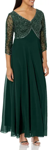 Vista 12 de J Kara Vestido largo de manga 3/4 con cuello en V y cuentas para mujer Negro/Arma/Mercurio