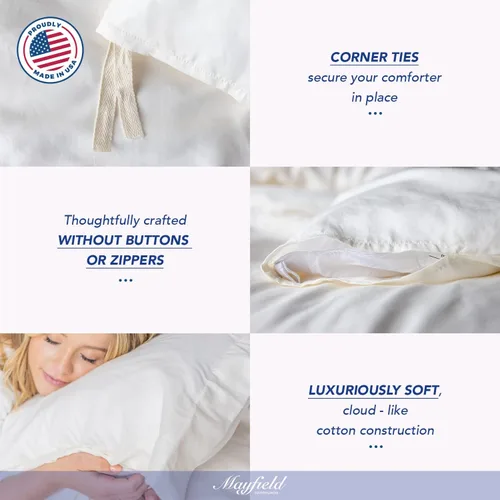Vista 5 de Mayfield Juego de funda de edredón para cama King con fundas de almohada, fabricado en Estados Unidos, 100% algodón, juego de funda de edredón