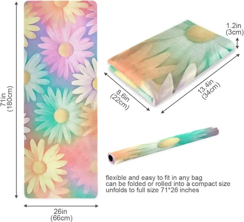 Vista 5 de Colorful Daisies (2) esterillas de yoga para mujeres y hombres de 71 x 26 pulgadas, alfombrilla plegable antideslizante para pilates, aeróbicos