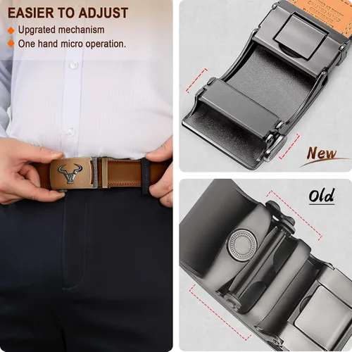 Vista 5 de BULLIANT Cinturón de los hombres, correa del trinquete de la marca de cuero genuino para el vestido de los hombres del regalo, tamaño modificado