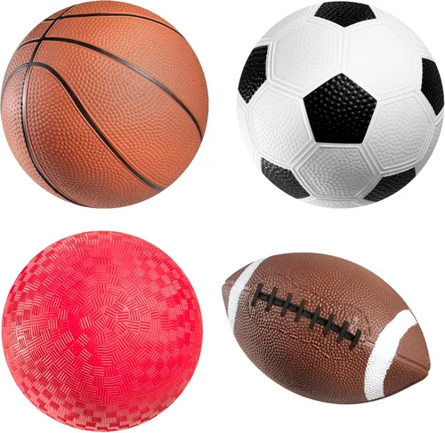 Vista 10 de Conjunto de pelotas deportivas PlayBolt (paquete de 4, 12.7 cm) - Mini baloncesto arcoíris, fútbol, fútbol americano y pelotas de patio con bomba