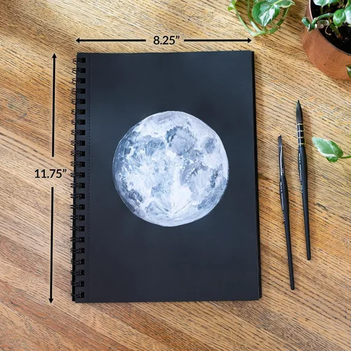 Vista 2 de WA Portman - Cuaderno de bocetos de papel negro A4 (8.3" x 11.7"), papel negro para marcadores de 140 GSM sin ácidos, 60 páginas (30 hojas), diario