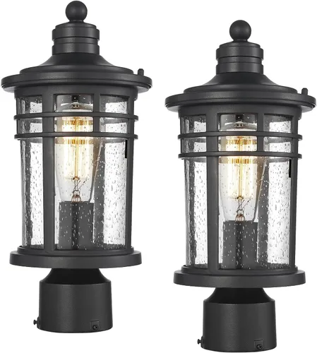 Vista 12 de Darkaway Luz de poste al aire libre, lámpara de poste de luz, carcasa de aluminio impermeable con vidrio ondulado ámbar para entrada de camino